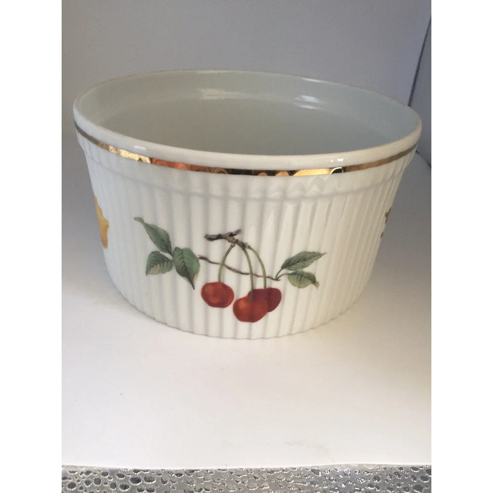 Royal Worcester Porcelain Fire Proof Souffle Bowl Evesham Gold England 7